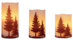 Set of 3 Woodland Design LED Candles
