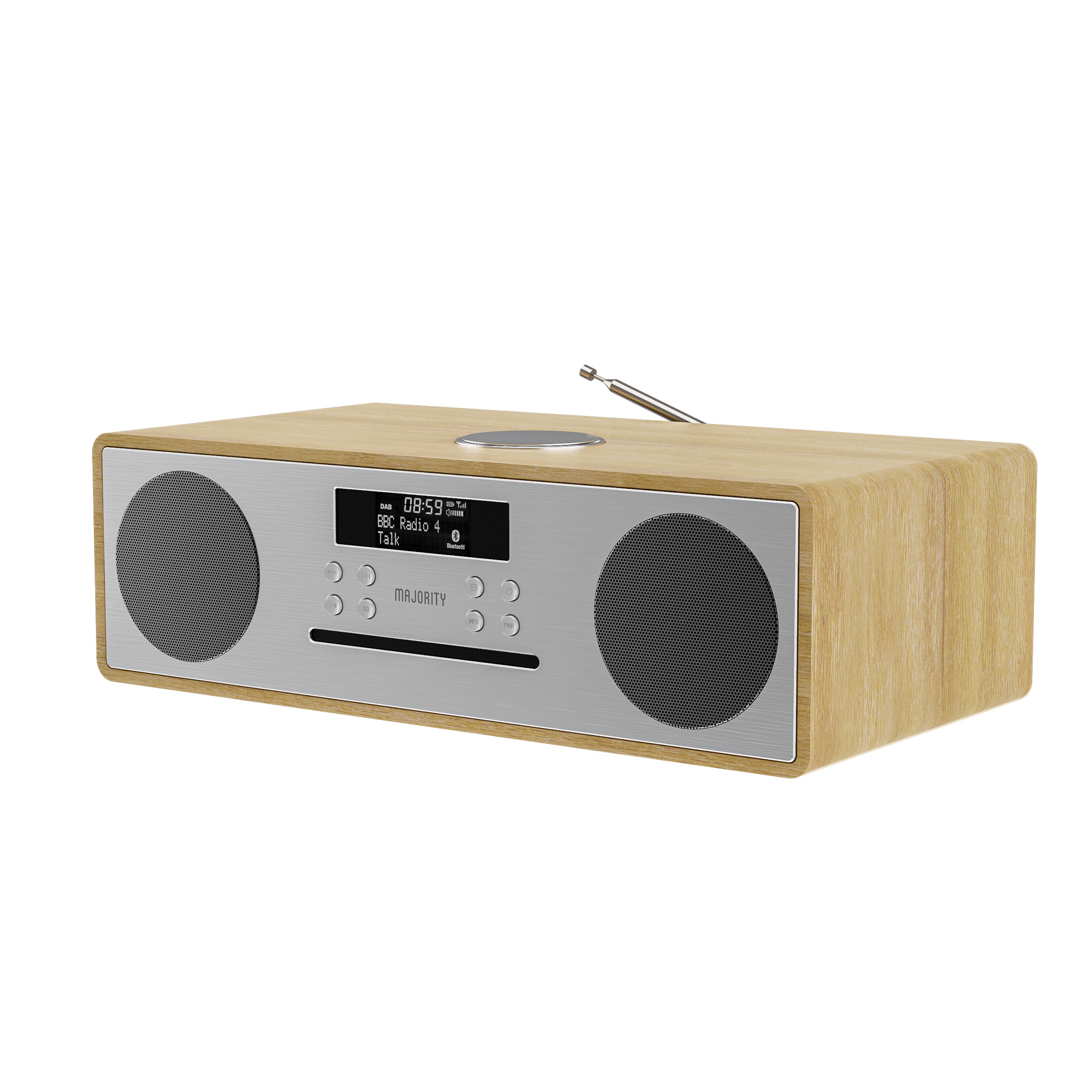 Wooden Music System with CD Player, DAB Radio, Bluetooth, USB & AUX Wooden Music System with CD Player, DAB Radio, Bluetooth, USB & AUX