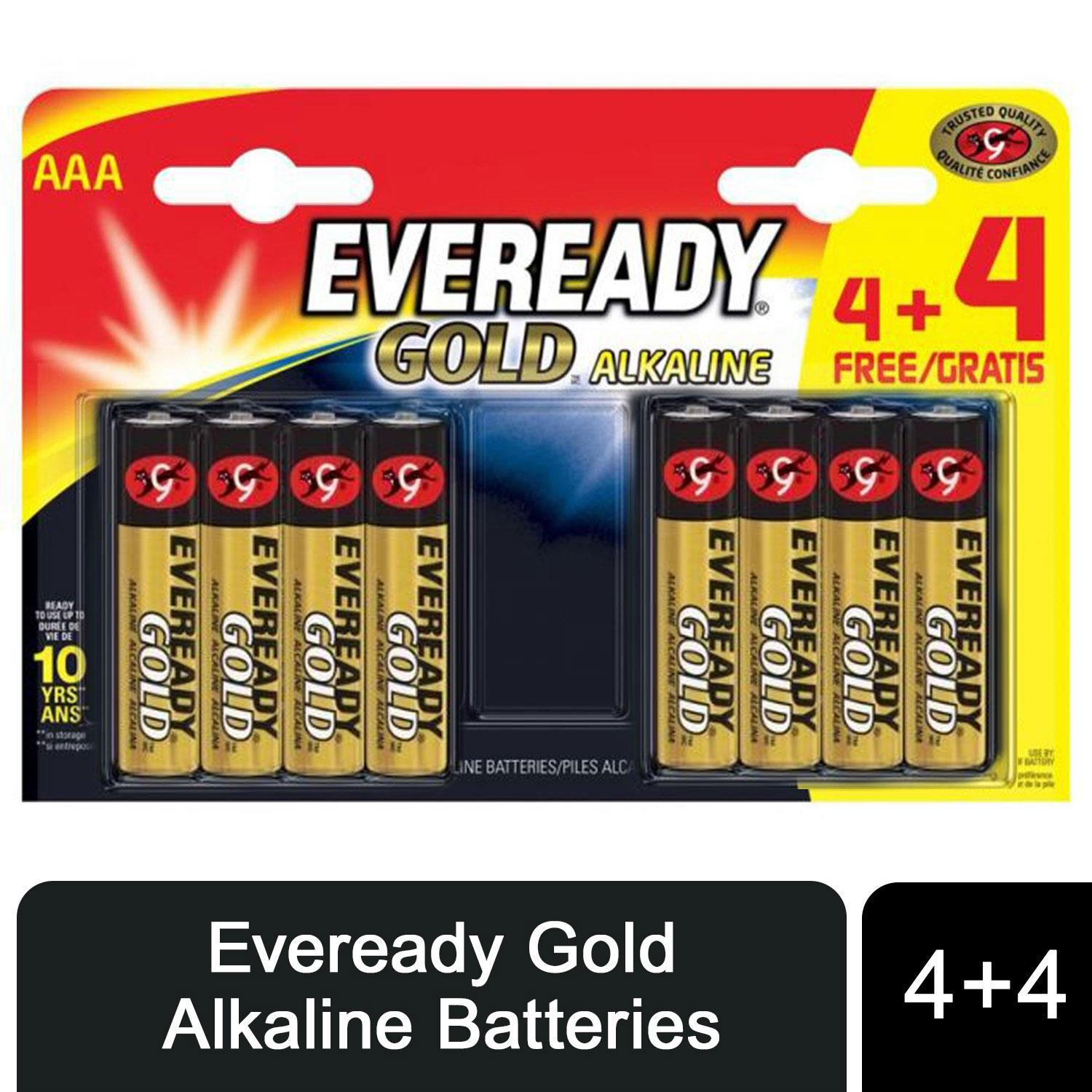 Eveready Alkaline Gold (4 + 4) Batteries - AAA/LR03 FSB8 Eveready Alkaline Gold (4 + 4) Batteries - AAA/LR03 FSB8