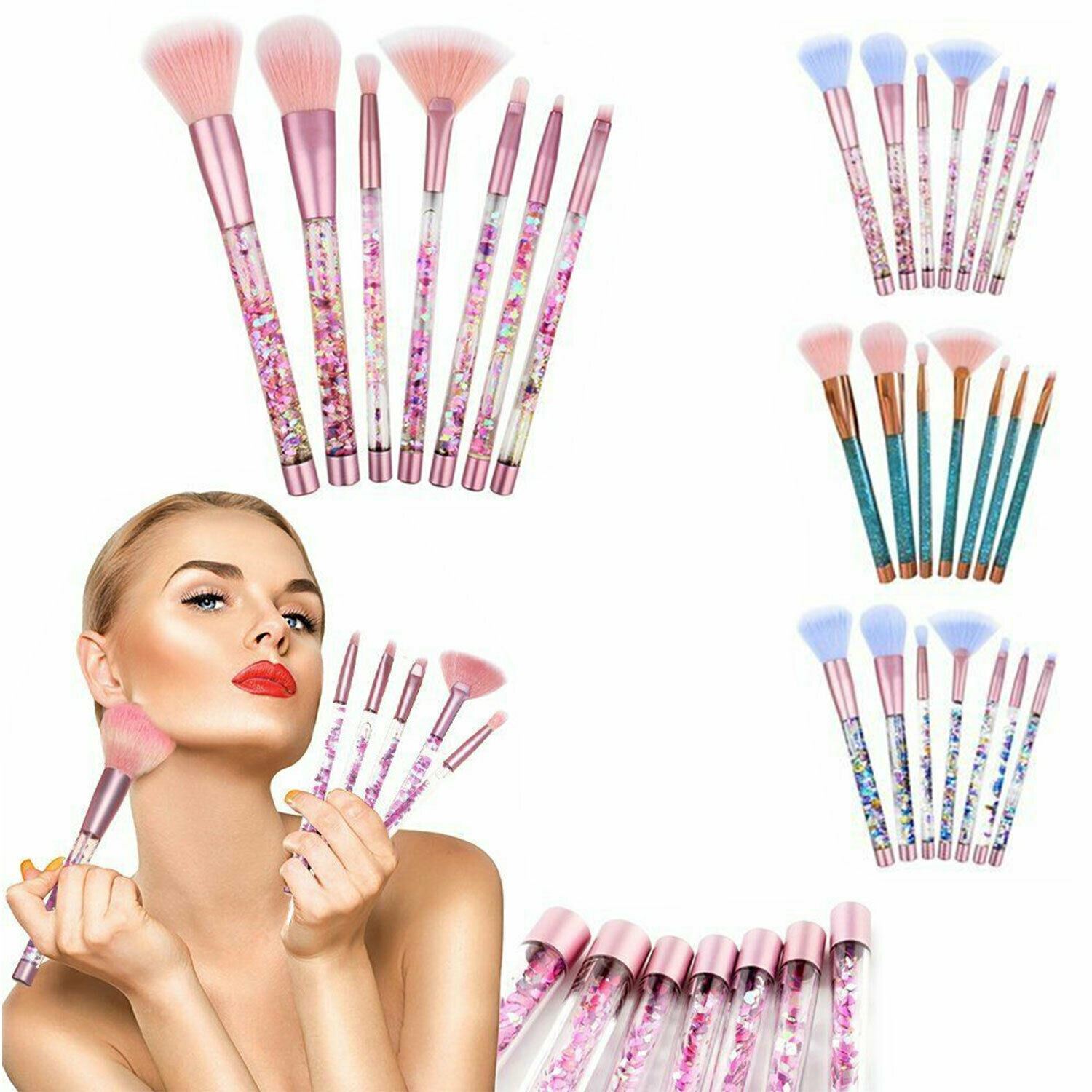 Aquarius Cosmic Make-Up Brush Set With Liquid Glitter Handle For Women, 7pcs Aquarius Cosmic Make-Up Brush Set With Liquid Glitter Handle For Women, 7pcs