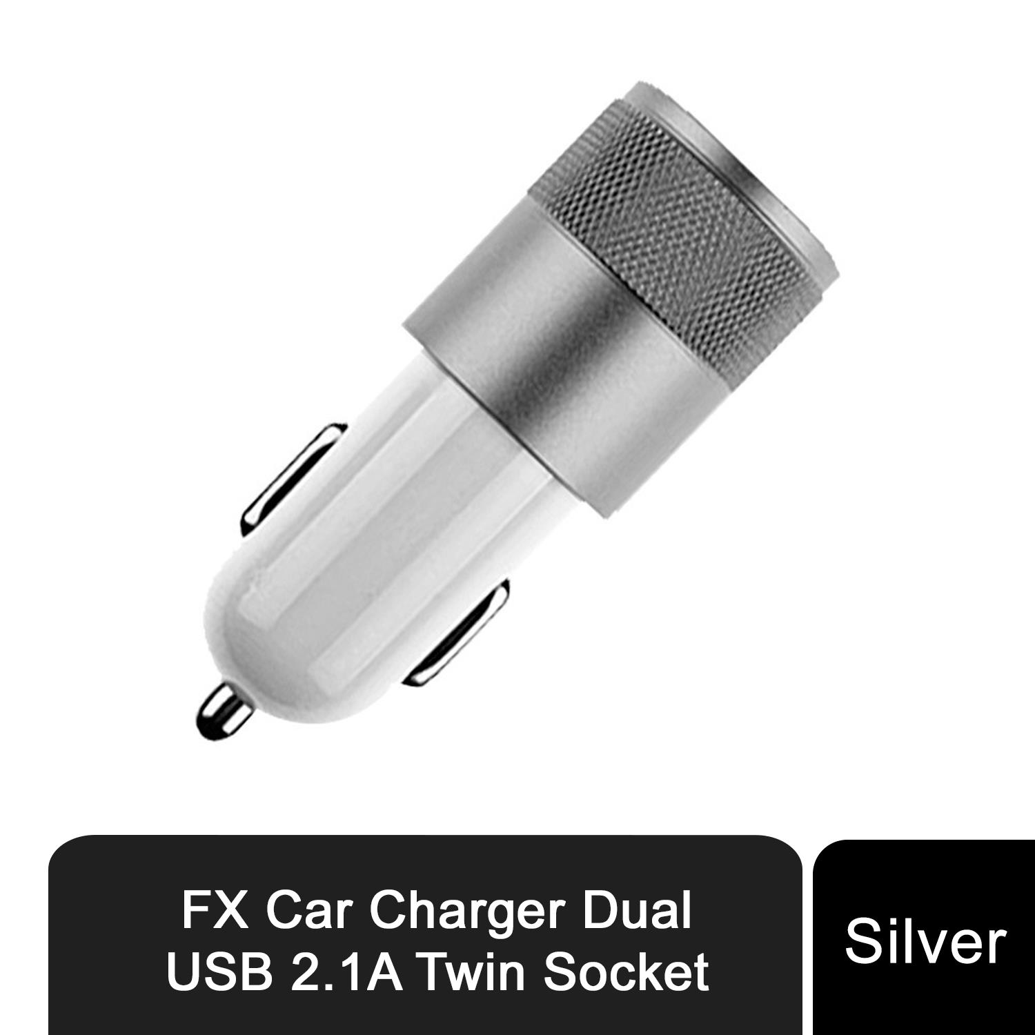 FX Powabud Car Charger 2.1A Twin USB Socket Universal Charger, Silver FX Powabud Car Charger 2.1A Twin USB Socket Universal Charger, Silver