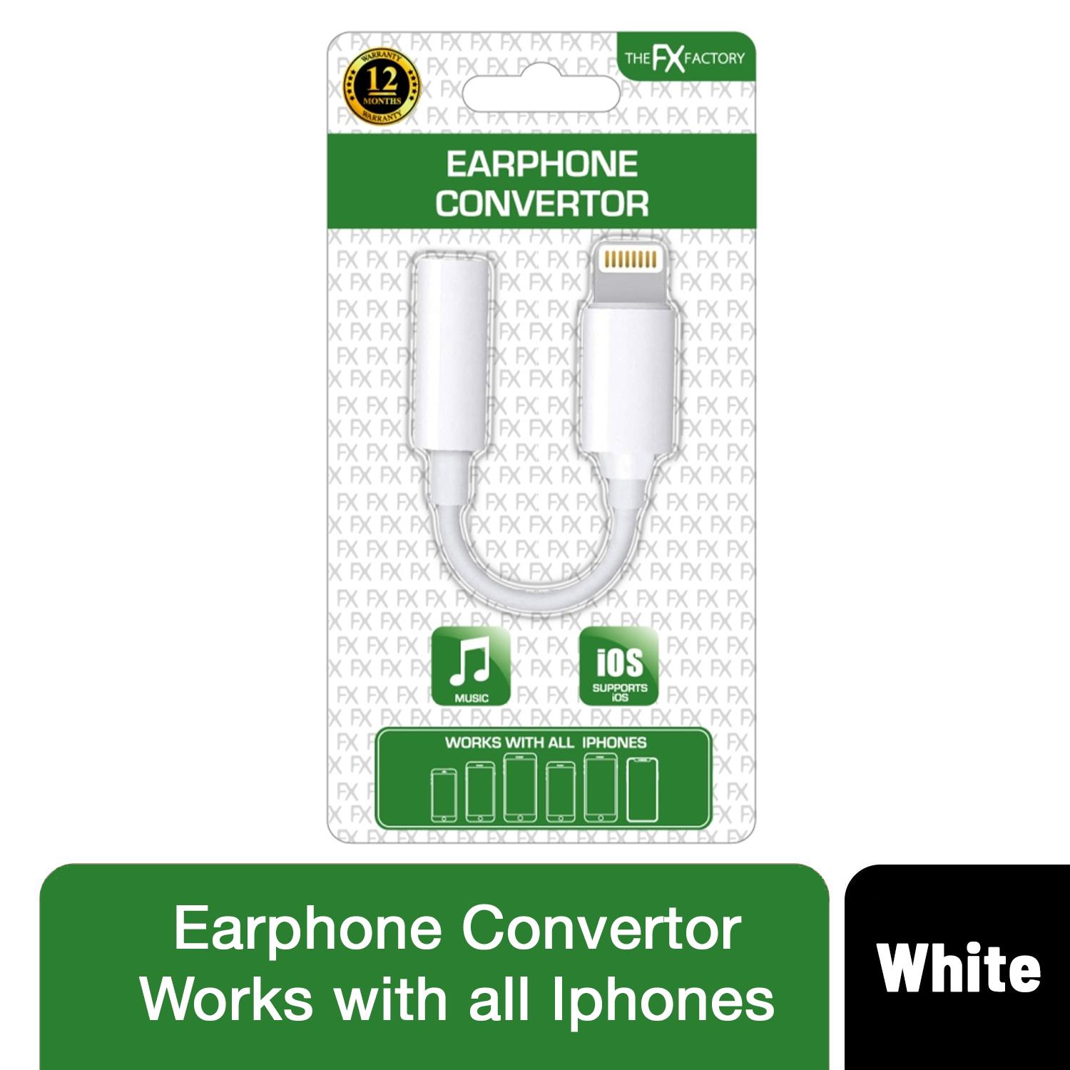 FX Earphone Converter, Phone to Aux with Premium Sound Quality - White FX Earphone Converter, Phone to Aux with Premium Sound Quality - White