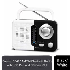 AM/FM Bluetooth Radio with USB & SD Card Slot - Black/White