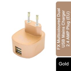 Multicoloured Dual USB Mains Charger 2.4 AMP Plug (EU), Gold