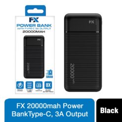 20000 mAh Power Bank with Type - C 3A Output, Black