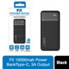 FX 10,000 mAh Powerbank with Type-C 3A Output, Black