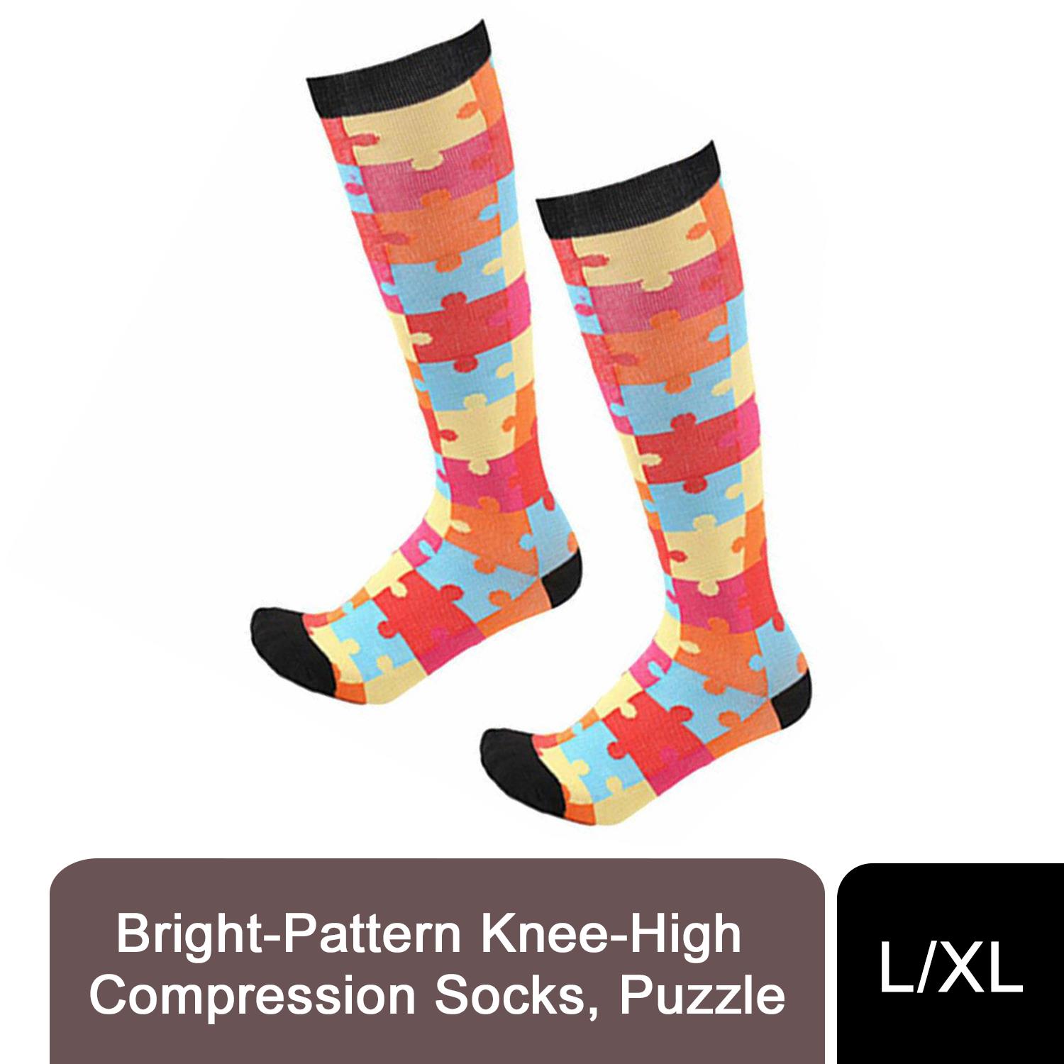 Flo Fashion Bright Pattern Knee-High With Nylon, Yarn & Spandex Compression Sock, Puzzle, L/XL Flo Fashion Bright Pattern Knee-High With Nylon, Yarn & Spandex Compression Sock, Puzzle, L/XL