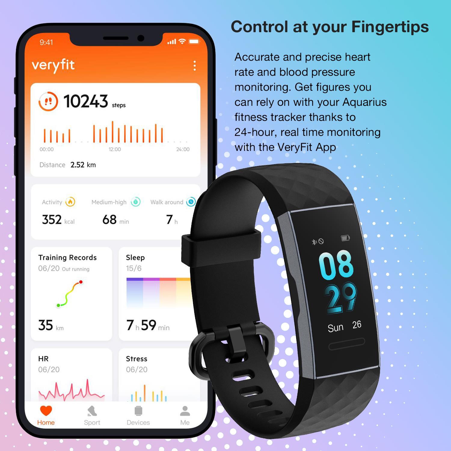Aquarius IP67 Waterproof Bluetooth Fitness Tracker with Heart Rate Monitor and Step Counter - Black Aquarius IP67 Waterproof Bluetooth Fitness Tracker with Heart Rate Monitor and Step Counter - Black - Image 5