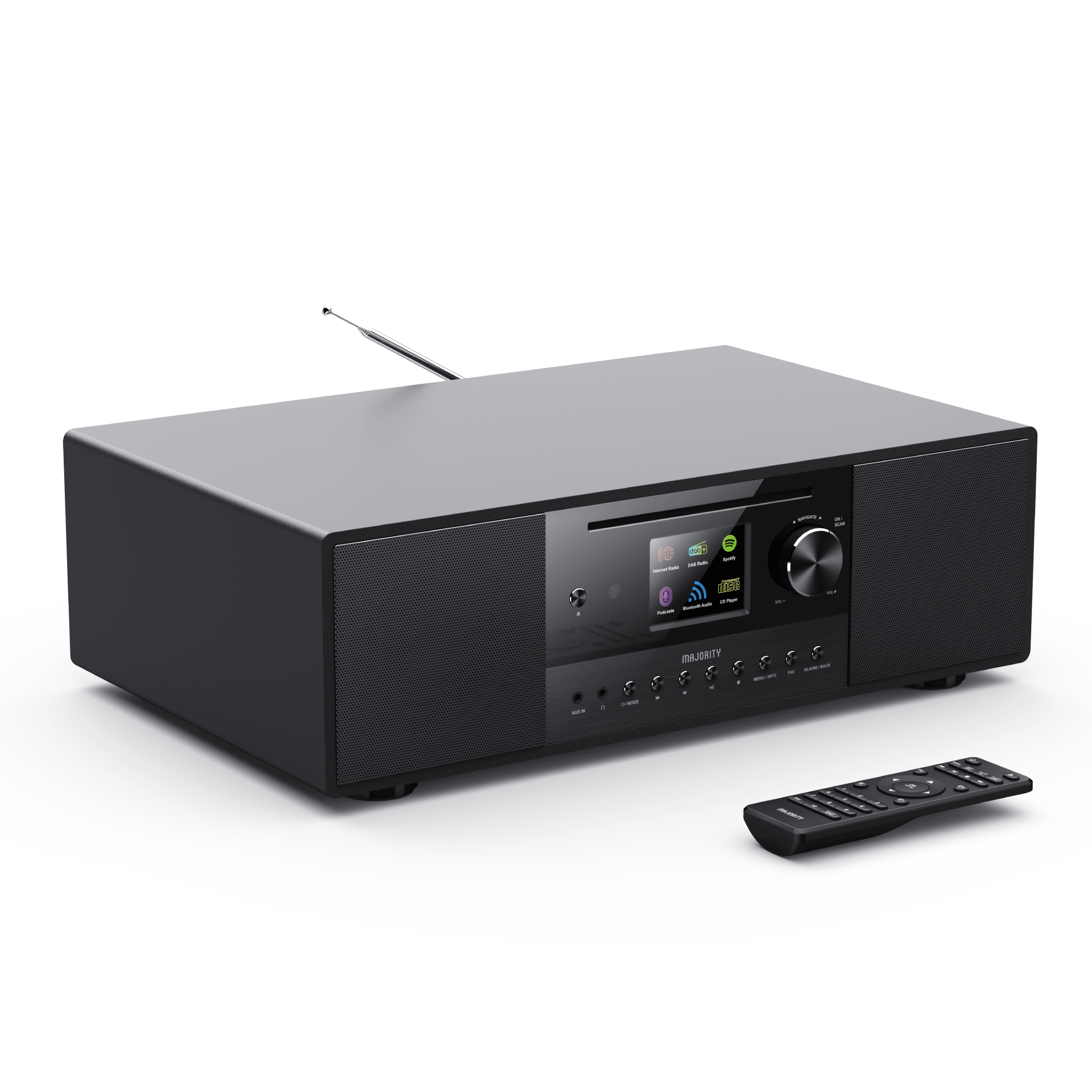 Black All-in-One Music System – Internet Radio, DAB+, FM, Bluetooth & CD Player Black All-in-One Music System – Internet Radio, DAB+, FM, Bluetooth & CD Player