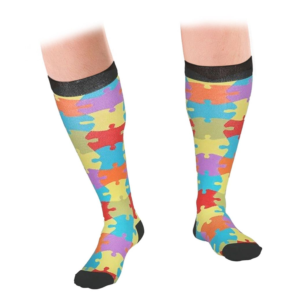 Flo Fashion Bright Pattern Knee-High With Nylon, Yarn & Spandex Compression Sock, Puzzle, L/XL Flo Fashion Bright Pattern Knee-High With Nylon, Yarn & Spandex Compression Sock, Puzzle, L/XL - Image 5