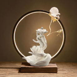 Alternative view of Chinese style Buddha's Hand Lotus LED Reflux Incense Burner Stand, Home Decoration Pure Handmade Lotus Fragrance Diffuser