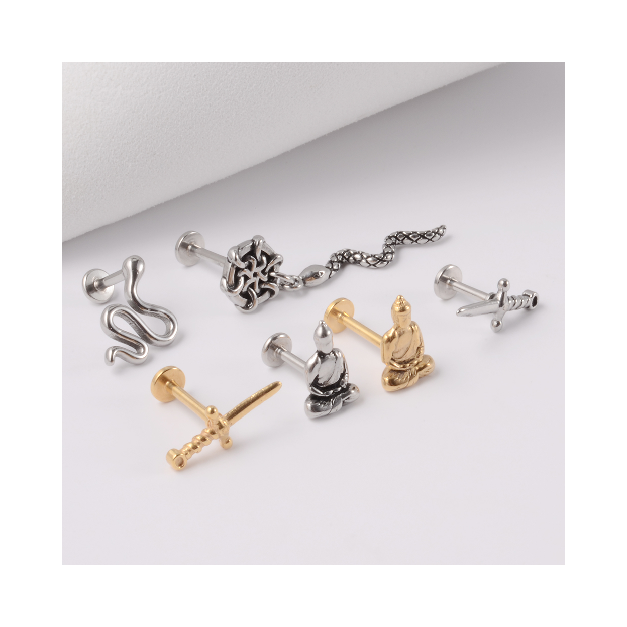 1PC Surgical Steel Snake Ear Tragus Cartilage Piercing Buddha Statue Labrets Lip Stud Ring Lobe Earrings Body Piercing Jewelry 1PC Surgical Steel Snake Ear Tragus Cartilage Piercing Buddha Statue Labrets Lip Stud Ring Lobe Earrings Body Piercing Jewelry - Image 2
