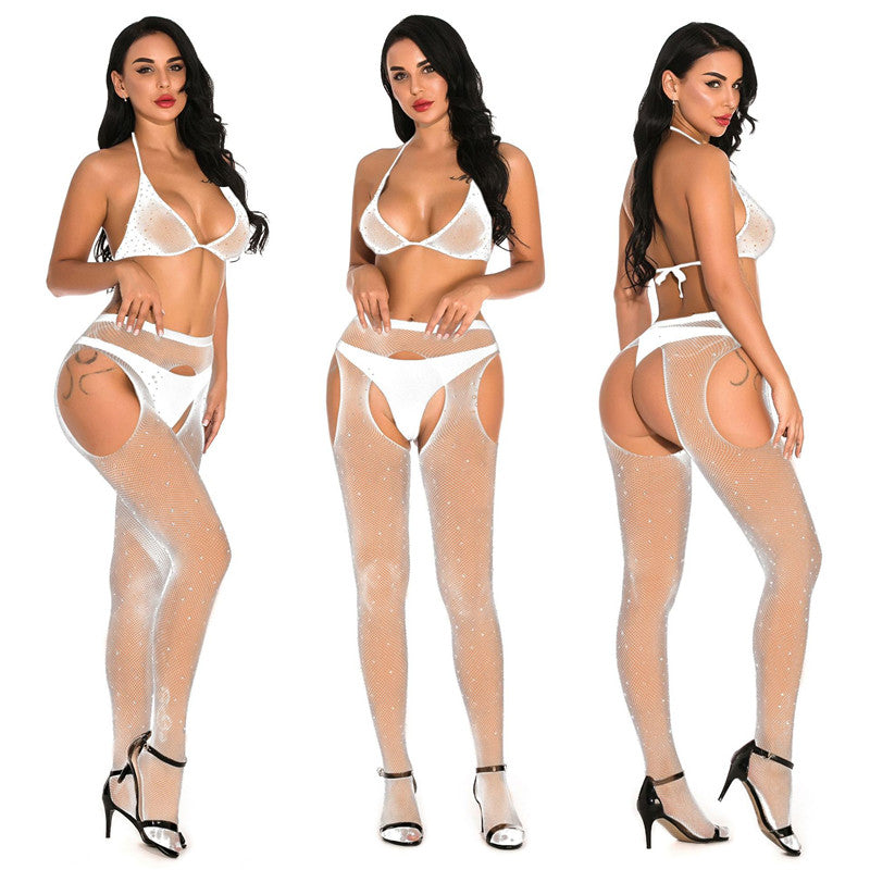 Diamante Fishnet Stockings with Bra Diamante Fishnet Stockings with Bra - Image 2
