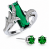 Emerald Elegance Ring and Earring Set-Silver Green Emerald Elegance Ring and Earring Set-Silver Green