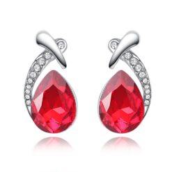Fiery Red Water-drop Cut Crystal Stud Earrings