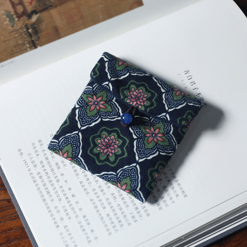 Small Vintage Bag Printed Cotton Bag Walnut Buddha Bead Storage Bag jewellery Flip Buckle Small Things Organizer Small Vintage Bag Printed Cotton Bag Walnut Buddha Bead Storage Bag jewellery Flip Buckle Small Things Organizer - Image 3