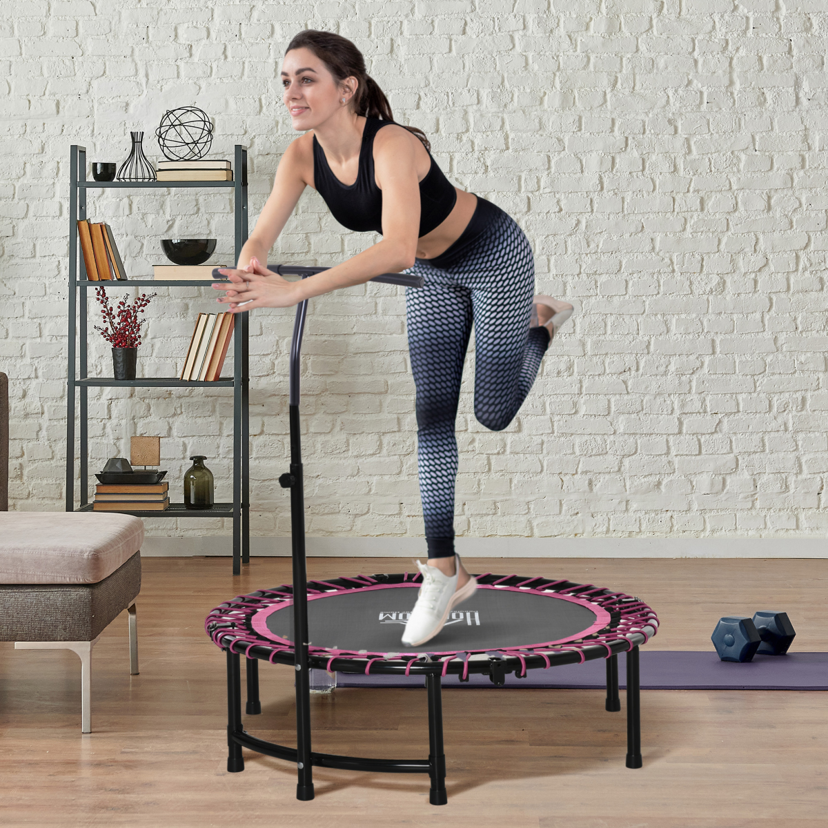 Outdoor Fitness Trampoline with Adjustable Handle – Pink Outdoor Fitness Trampoline with Adjustable Handle – Pink - Image 2