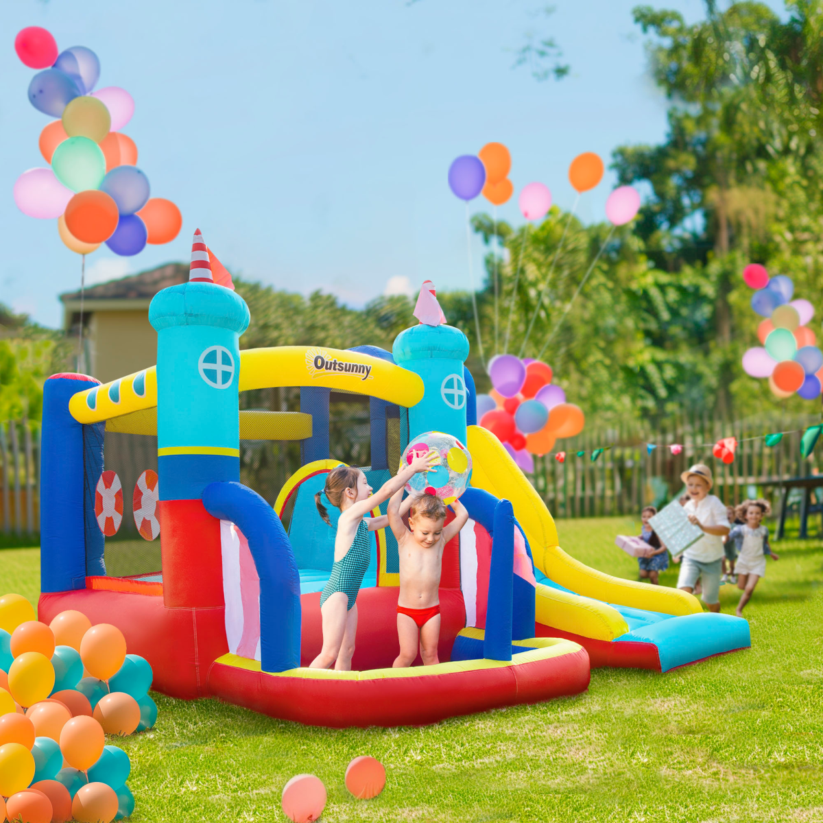 Kids Inflatable Bouncy Castle with Slide, Pool & Climbing Wall Kids Inflatable Bouncy Castle with Slide, Pool & Climbing Wall - Image 2
