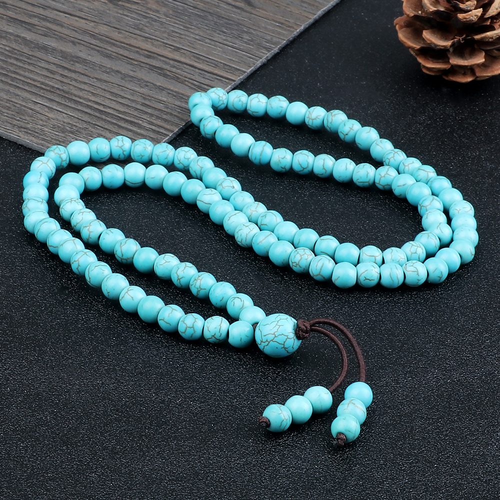 Men Beaded Necklace & Bracelet 108 Beads Tibetan Buddha Wrap Bracelets Women Handmade Blue Synthetic Turquoises Prayer Jewelry Men Beaded Necklace & Bracelet 108 Beads Tibetan Buddha Wrap Bracelets Women Handmade Blue Synthetic Turquoises Prayer Jewelry - Image 3
