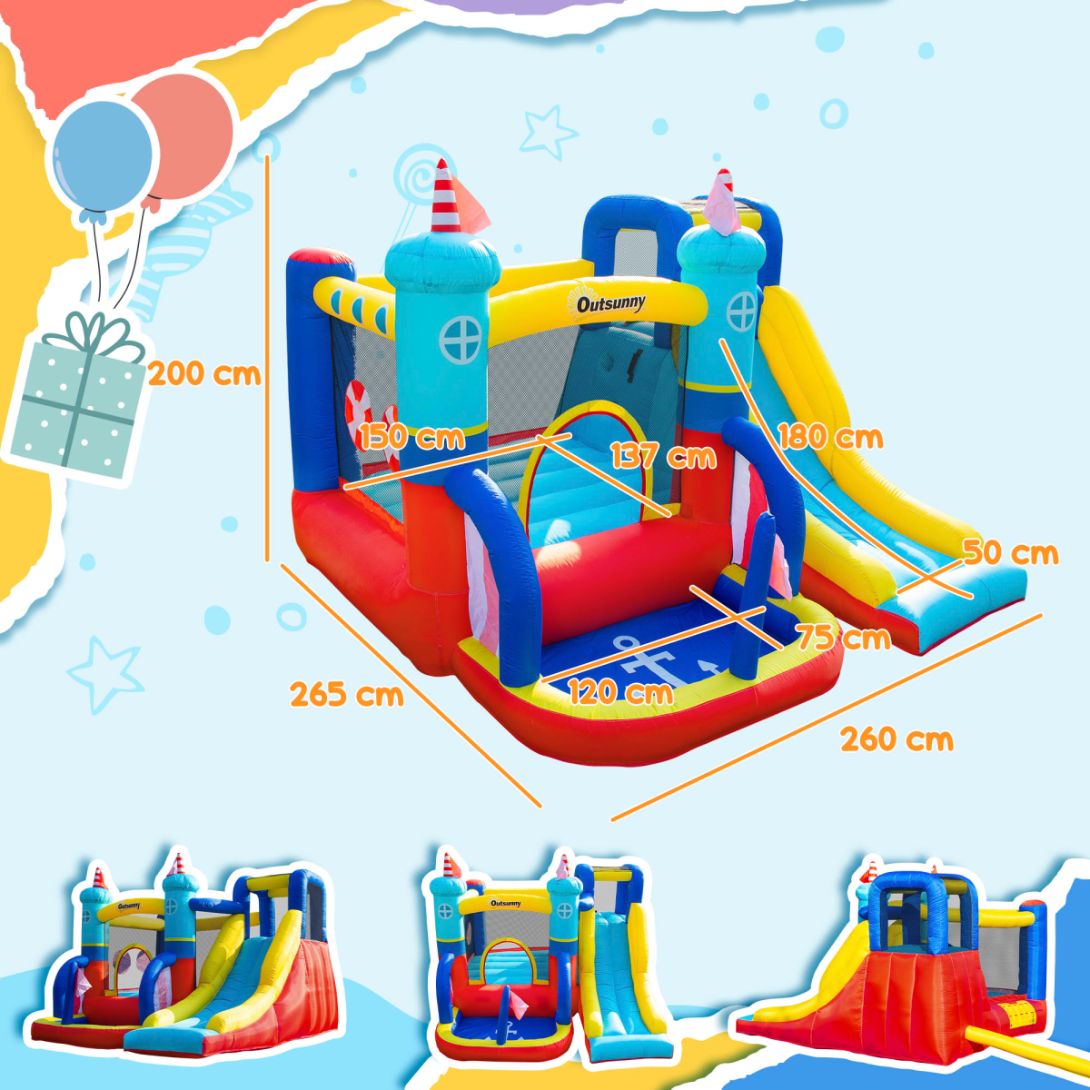 Kids Inflatable Bouncy Castle with Slide, Pool & Climbing Wall Kids Inflatable Bouncy Castle with Slide, Pool & Climbing Wall - Image 3
