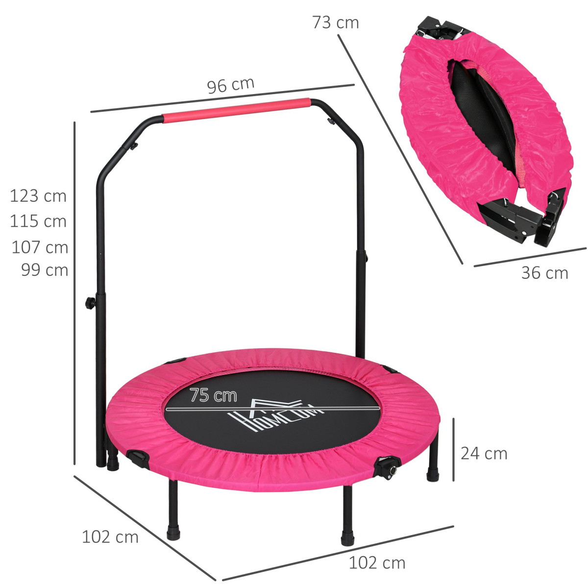 40 Inch Foldable Fitness Trampoline with Foam Handle – Pink 40 Inch Foldable Fitness Trampoline with Foam Handle – Pink - Image 3