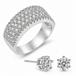 S925 Silver-Plated Cubic Zirconia Ring & Stud Earrings Set