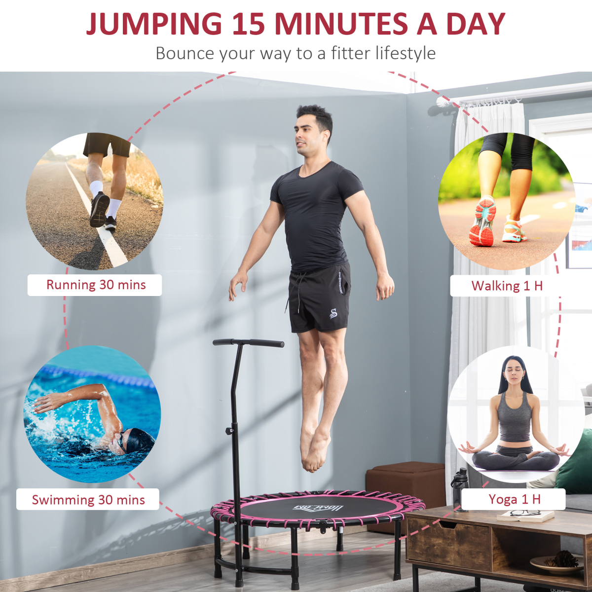 Outdoor Fitness Trampoline with Adjustable Handle – Pink Outdoor Fitness Trampoline with Adjustable Handle – Pink - Image 4