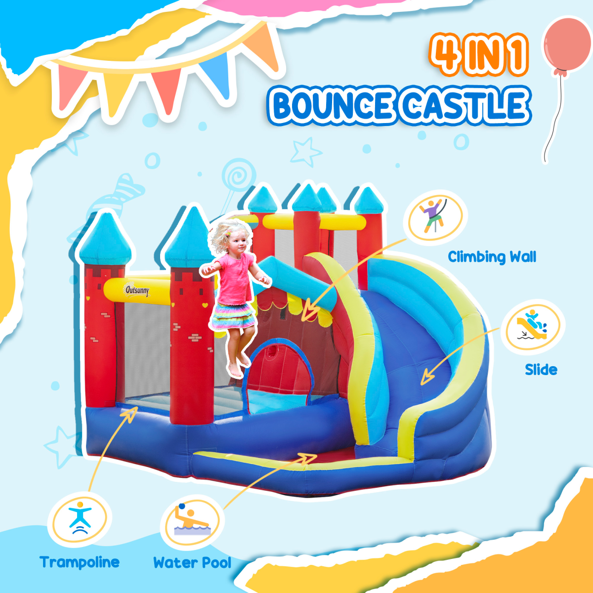 Kids Inflatable Bouncy Castle with Slide, Pool & Climbing Wall Kids Inflatable Bouncy Castle with Slide, Pool & Climbing Wall - Image 4