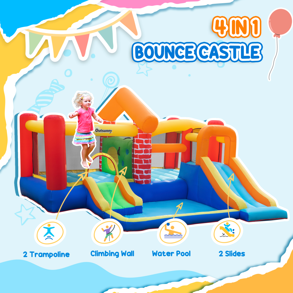 Kids Inflatable Bouncy Castle with Double Slides, Pool & Blower Kids Inflatable Bouncy Castle with Double Slides, Pool & Blower - Image 4