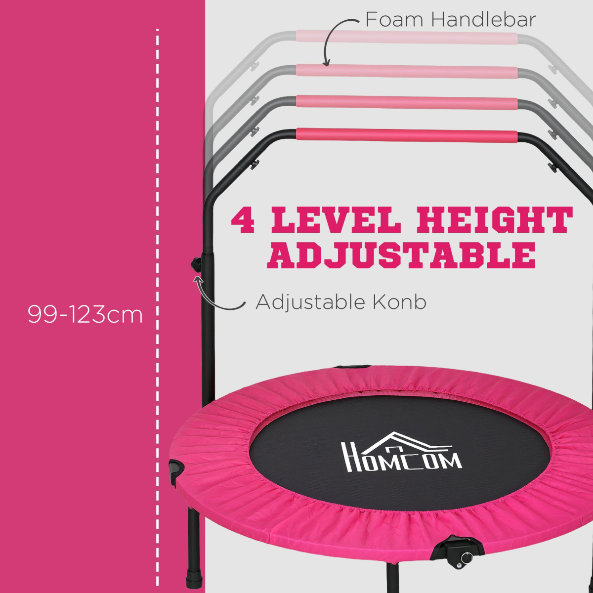 40 Inch Foldable Fitness Trampoline with Foam Handle – Pink 40 Inch Foldable Fitness Trampoline with Foam Handle – Pink - Image 4