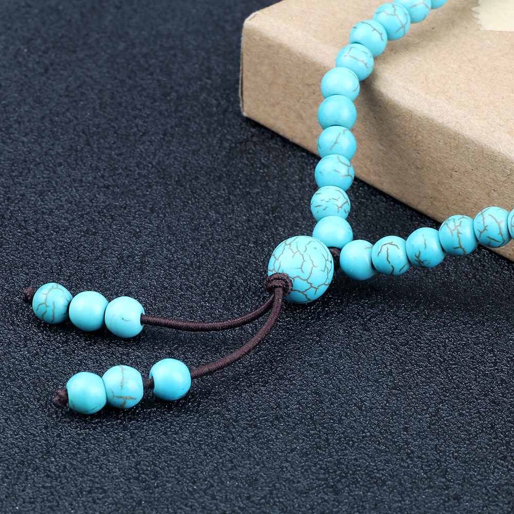 Men Beaded Necklace & Bracelet 108 Beads Tibetan Buddha Wrap Bracelets Women Handmade Blue Synthetic Turquoises Prayer Jewelry Men Beaded Necklace & Bracelet 108 Beads Tibetan Buddha Wrap Bracelets Women Handmade Blue Synthetic Turquoises Prayer Jewelry - Image 5