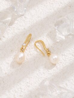 Pearl Drop Hook Earrings with Zircon Crystals