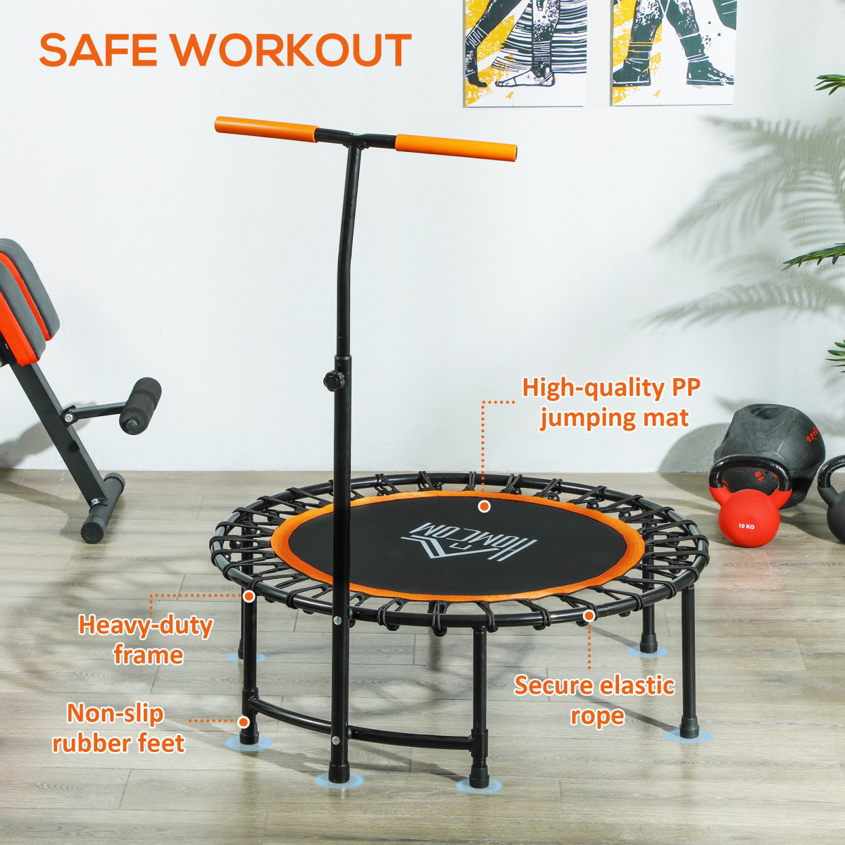40 Inch Mini Fitness Trampoline Rebounder with Handle – Orange 40 Inch Mini Fitness Trampoline Rebounder with Handle – Orange - Image 5