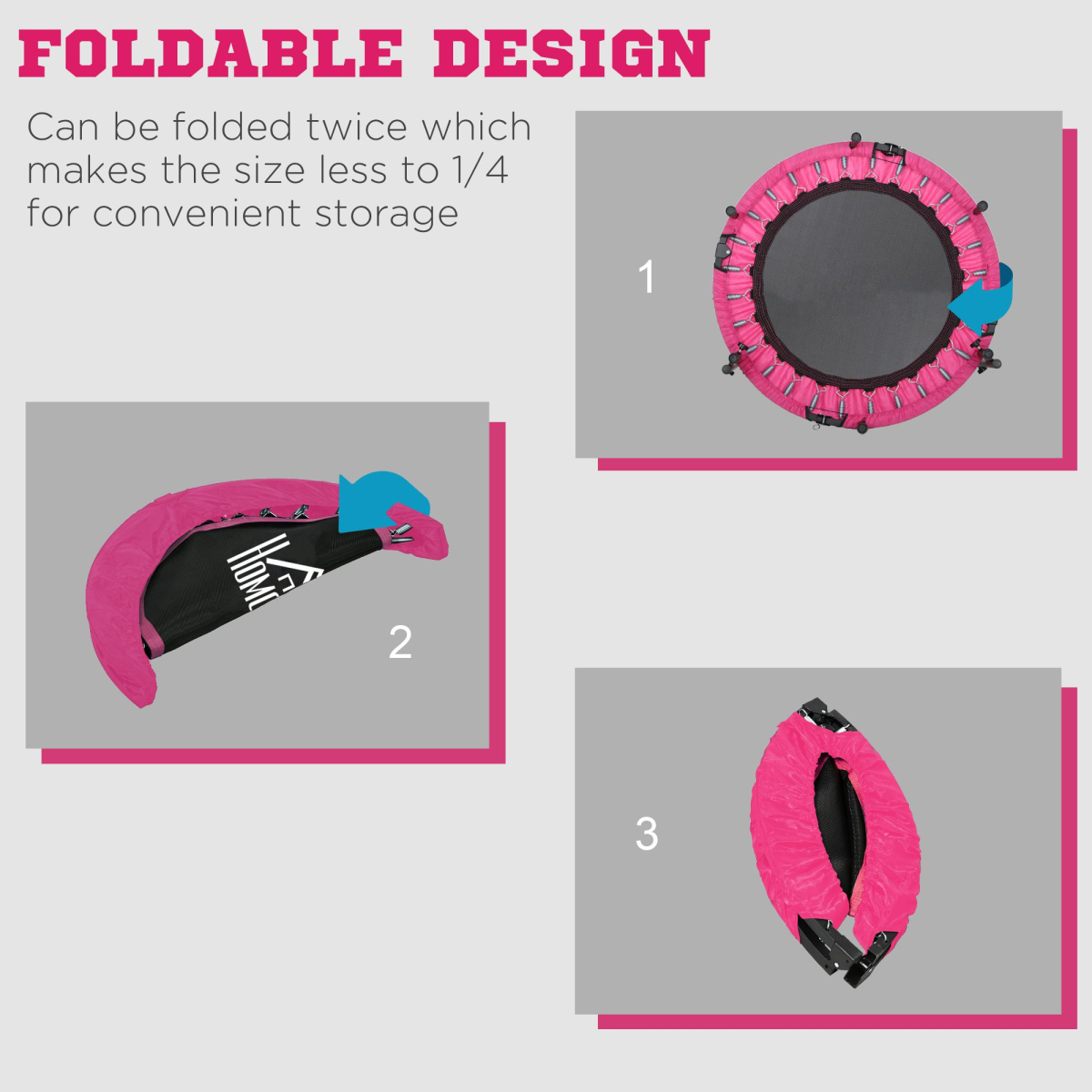 40 Inch Foldable Fitness Trampoline with Foam Handle – Pink 40 Inch Foldable Fitness Trampoline with Foam Handle – Pink - Image 5