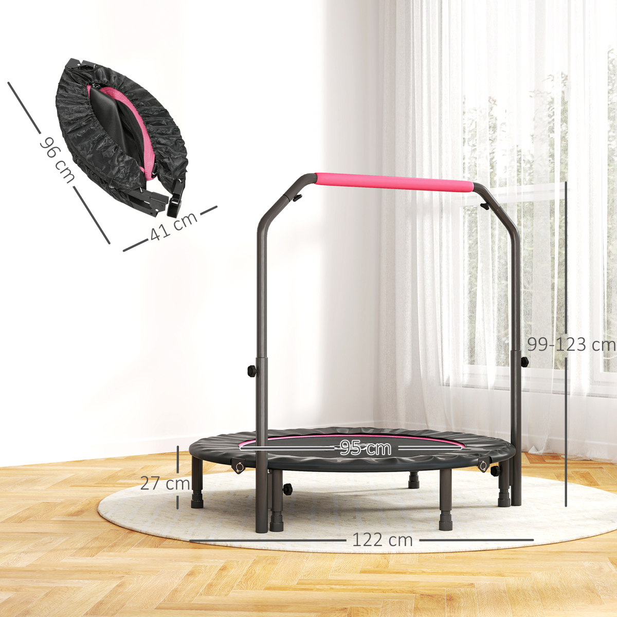 48 Inch Foldable Fitness Trampoline with Adjustable Handle – Pink 48 Inch Foldable Fitness Trampoline with Adjustable Handle – Pink - Image 5