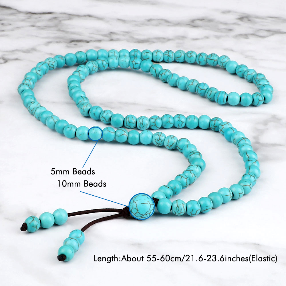 Men Beaded Necklace & Bracelet 108 Beads Tibetan Buddha Wrap Bracelets Women Handmade Blue Synthetic Turquoises Prayer Jewelry Men Beaded Necklace & Bracelet 108 Beads Tibetan Buddha Wrap Bracelets Women Handmade Blue Synthetic Turquoises Prayer Jewelry - Image 6