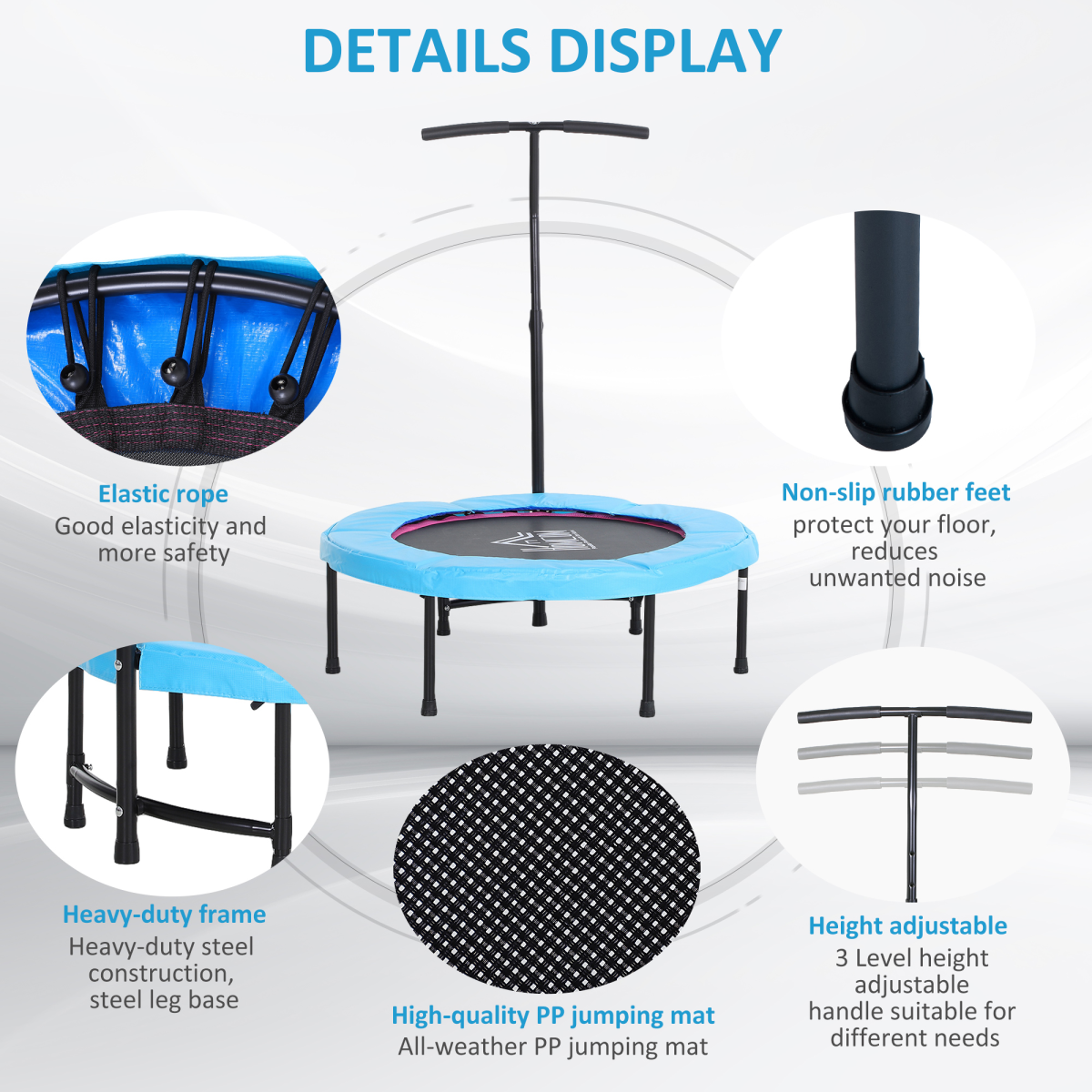 40 Inch Mini Fitness Trampoline Rebounder with Handle 40 Inch Mini Fitness Trampoline Rebounder with Handle - Image 6