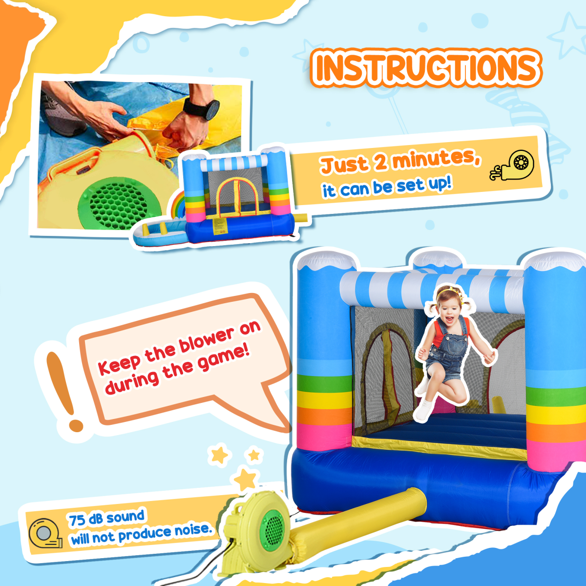 Kids Inflatable Bouncy Castle with Pool, Net & Blower – Ages 3–8 Kids Inflatable Bouncy Castle with Pool, Net & Blower – Ages 3–8 - Image 6