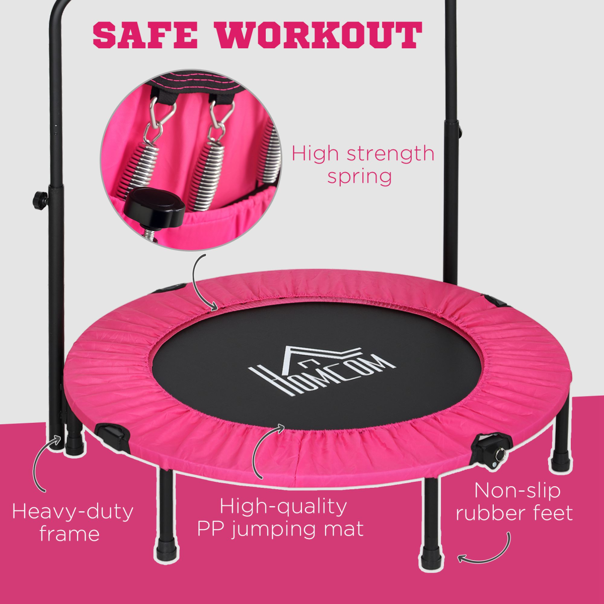 40 Inch Foldable Fitness Trampoline with Foam Handle – Pink 40 Inch Foldable Fitness Trampoline with Foam Handle – Pink - Image 6