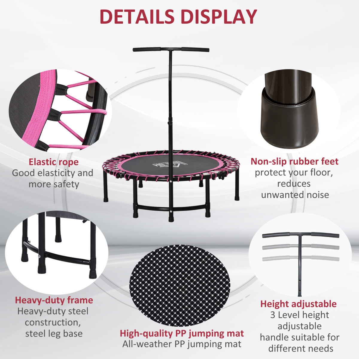 Outdoor Fitness Trampoline with Adjustable Handle – Pink Outdoor Fitness Trampoline with Adjustable Handle – Pink - Image 8