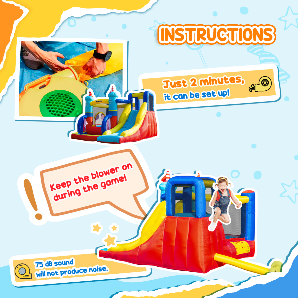 Kids Inflatable Bouncy Castle with Slide, Pool & Climbing Wall Kids Inflatable Bouncy Castle with Slide, Pool & Climbing Wall - Image 8