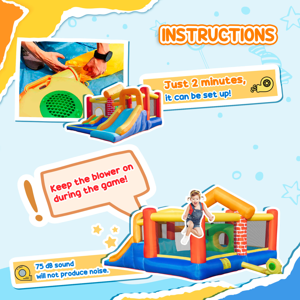 Kids Inflatable Bouncy Castle with Double Slides, Pool & Blower Kids Inflatable Bouncy Castle with Double Slides, Pool & Blower - Image 8
