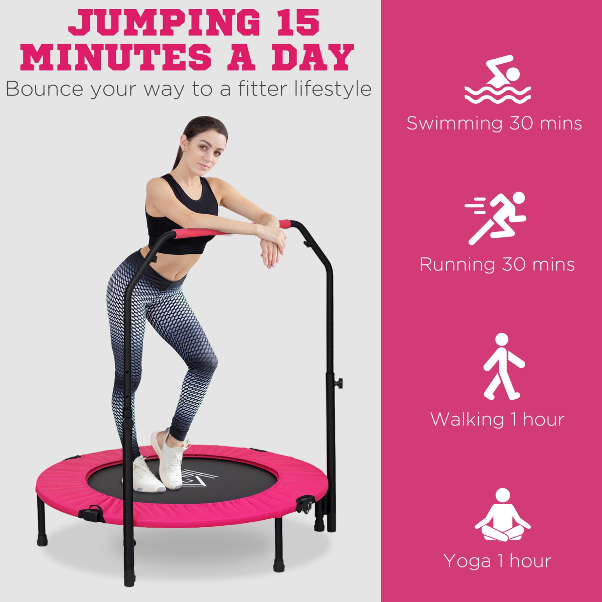 40 Inch Foldable Fitness Trampoline with Foam Handle – Pink 40 Inch Foldable Fitness Trampoline with Foam Handle – Pink - Image 8