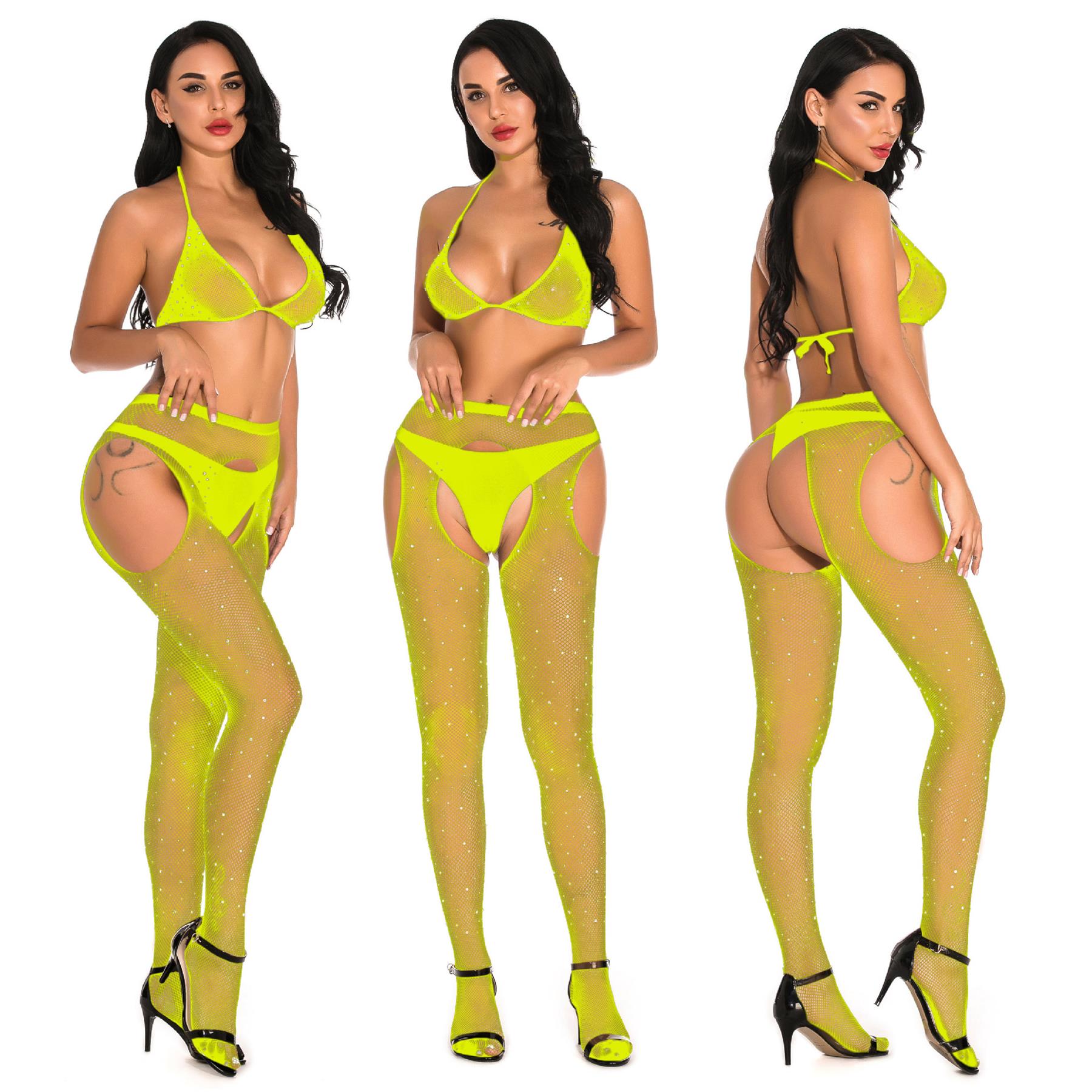 Diamante Fishnet Stockings with Bra Diamante Fishnet Stockings with Bra - Image 3
