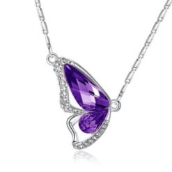 Silver Tone Crystal Purple Butterfly Lavender Amethyst Pendant Necklace