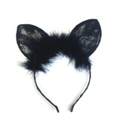 Cute Lace Cat Ears Fluffy Headband Black