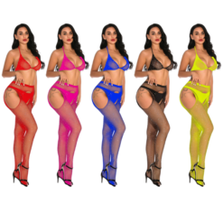 Diamante Fishnet Stockings with Bra