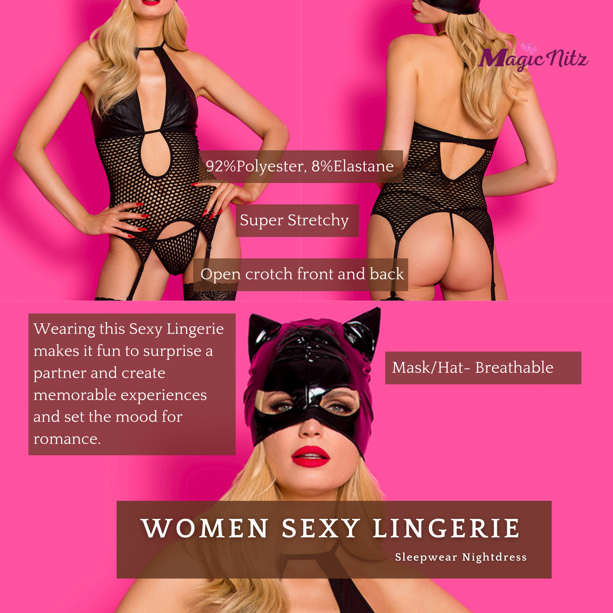 Sexy Catwomen Costume 4 Pcs Bodysuit Sexy Catwomen Costume 4 Pcs Bodysuit - Image 7