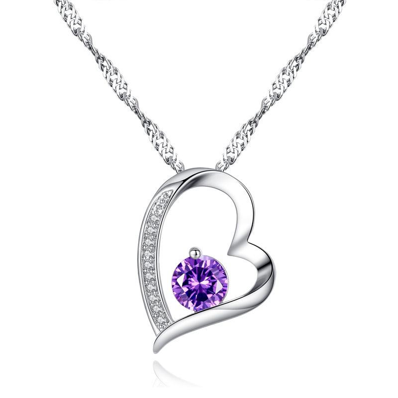 Sparkling Purple Heart Zircon Crystals Pendant Necklace & Earrings Set Sparkling Purple Heart Zircon Crystals Pendant Necklace & Earrings Set - Image 2