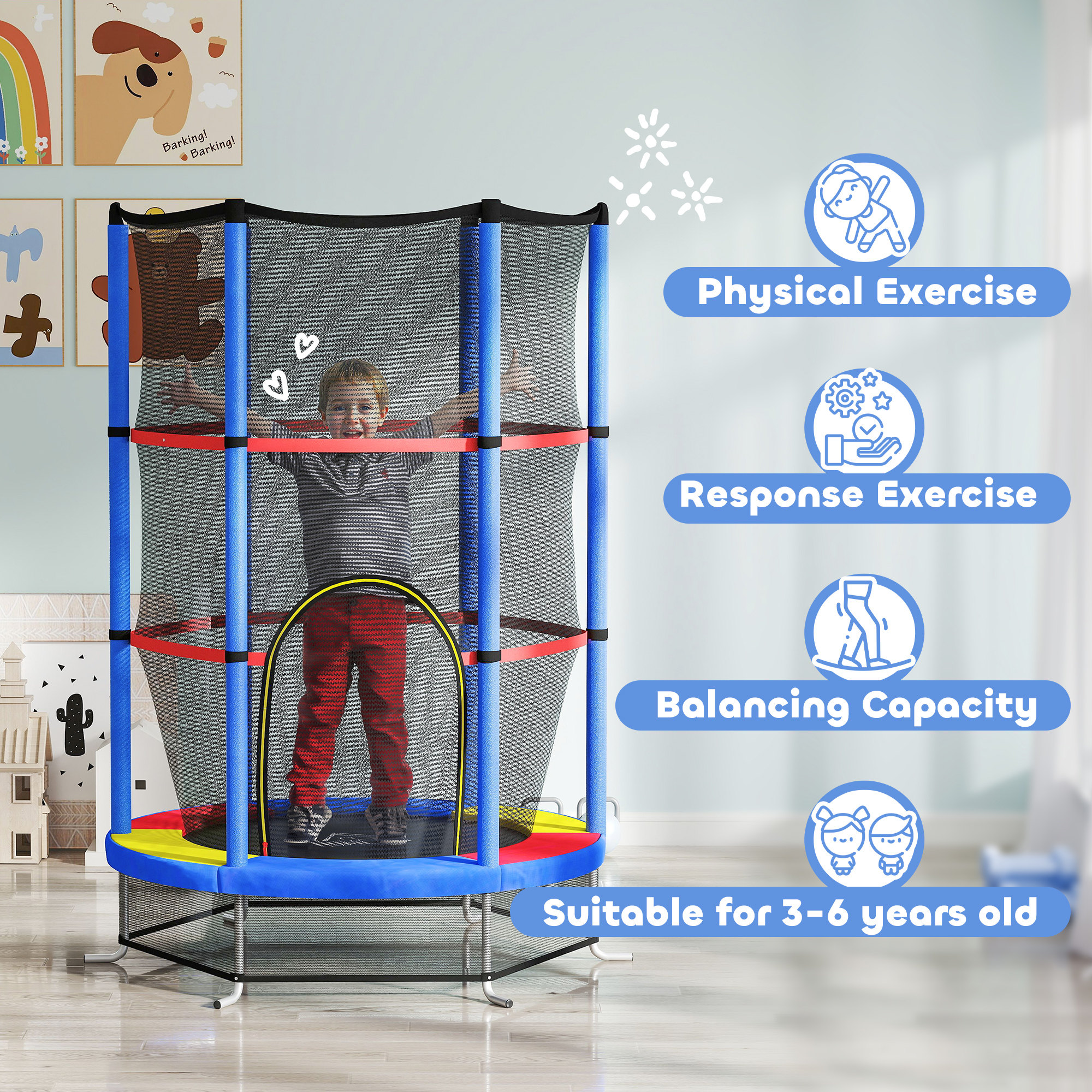 Kids Mini Trampoline with Safety Enclosure Kids Mini Trampoline with Safety Enclosure - Image 3